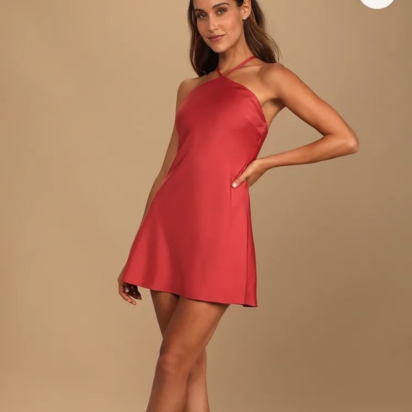 Lulu's Dresses & Skirts - *SOLD** Lulus red satin halter mini dress